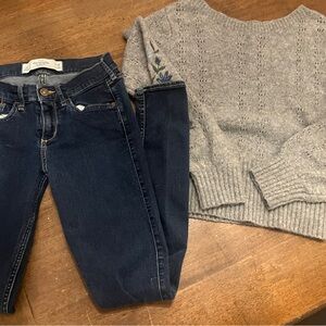 Abercrombie and Fitch Gray Knit Sweater and Dark Blue Jeans - Girls 11/12